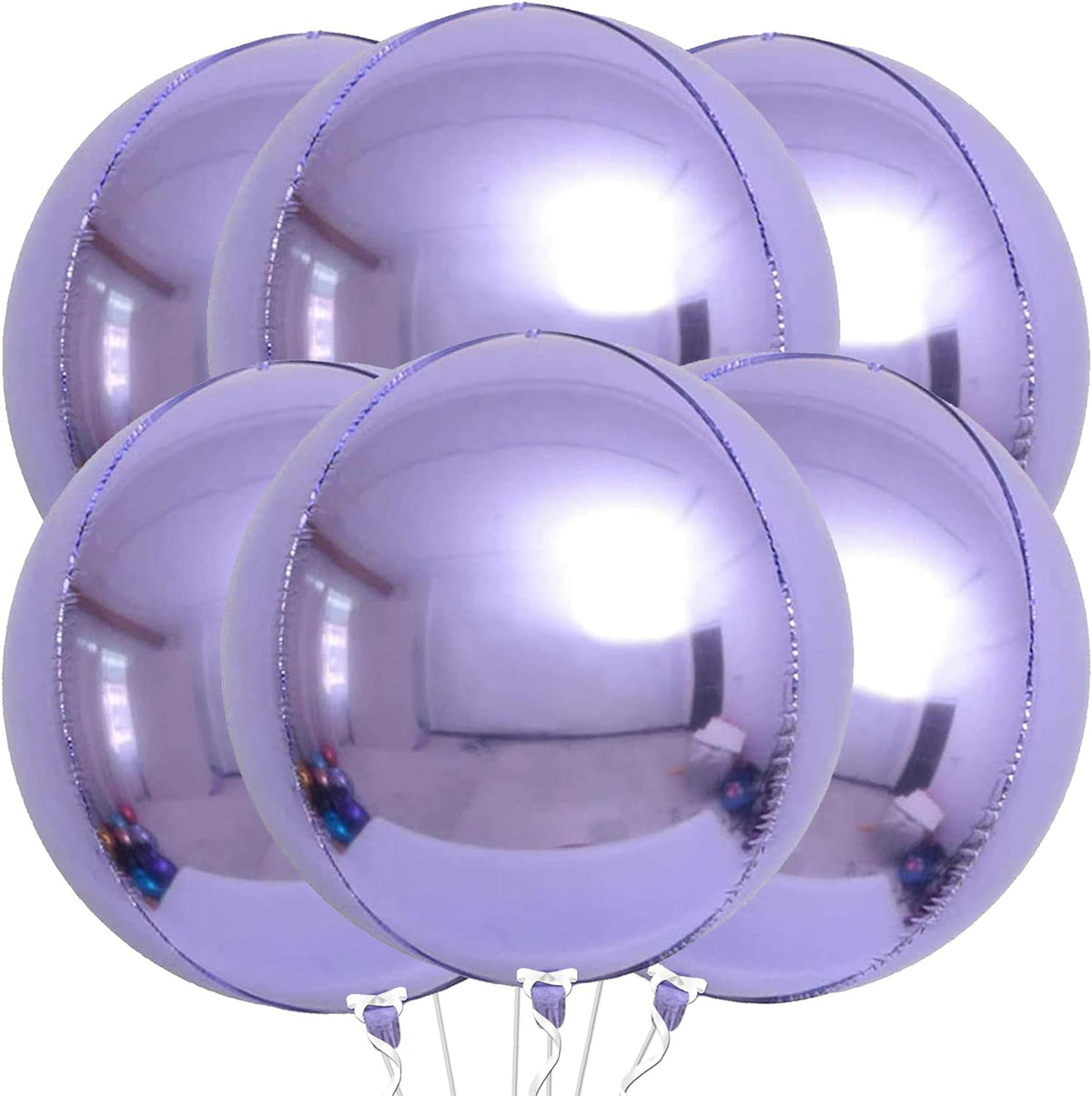 KatchOn, Big Purple Mylar Balloons - 22 Inch, Pack of 6 | Round 4D Metallic Lavender Balloon for