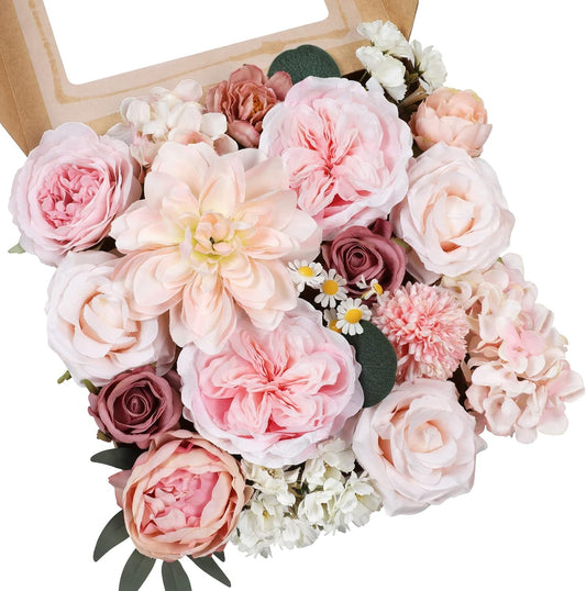 AmyHomie Pink Artificial Flowers Combo Silk Mix Peony Rose Hydrangea Daisy Fake Flowers w/Stem for