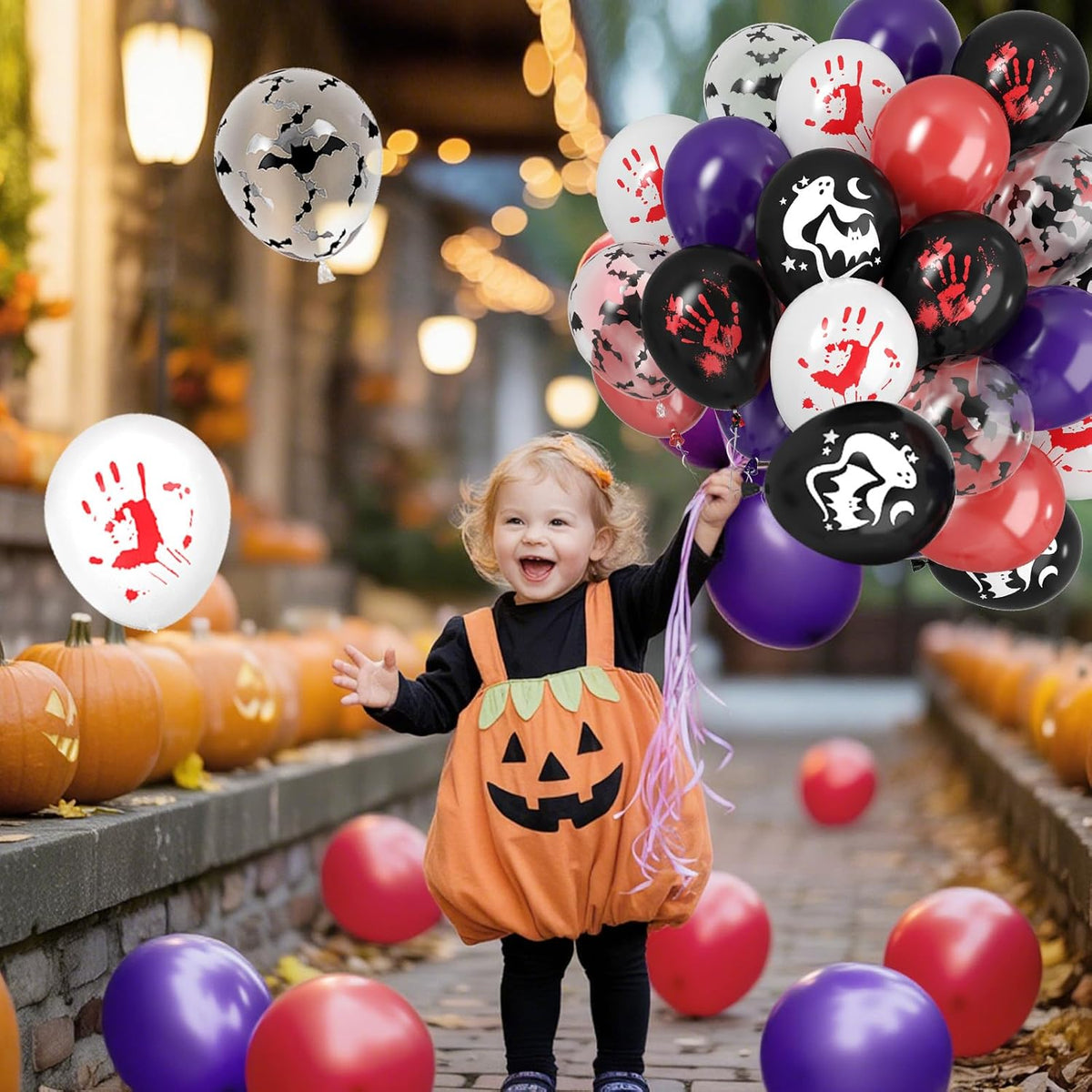 Paready Halloween Balloons, 50pcs Black Purple Red Balloons, Black White Bloody Handprint Balloon