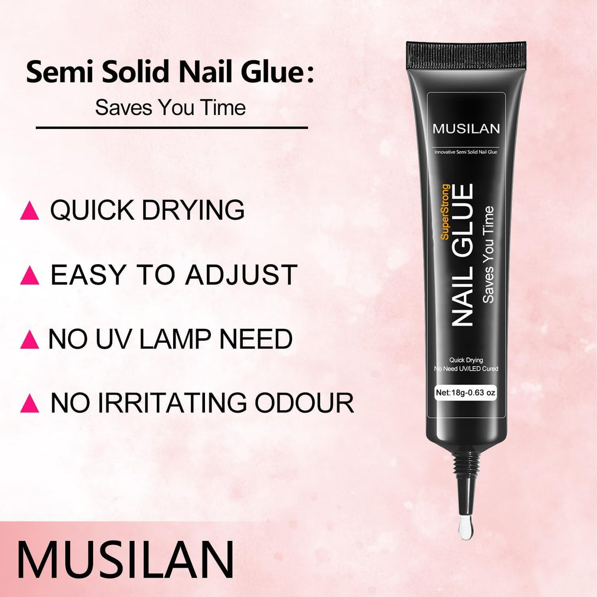 18g Semi Solid Super Strong Nail Glue for Press On Nails - No UV Lamp Needed Quick Drying &