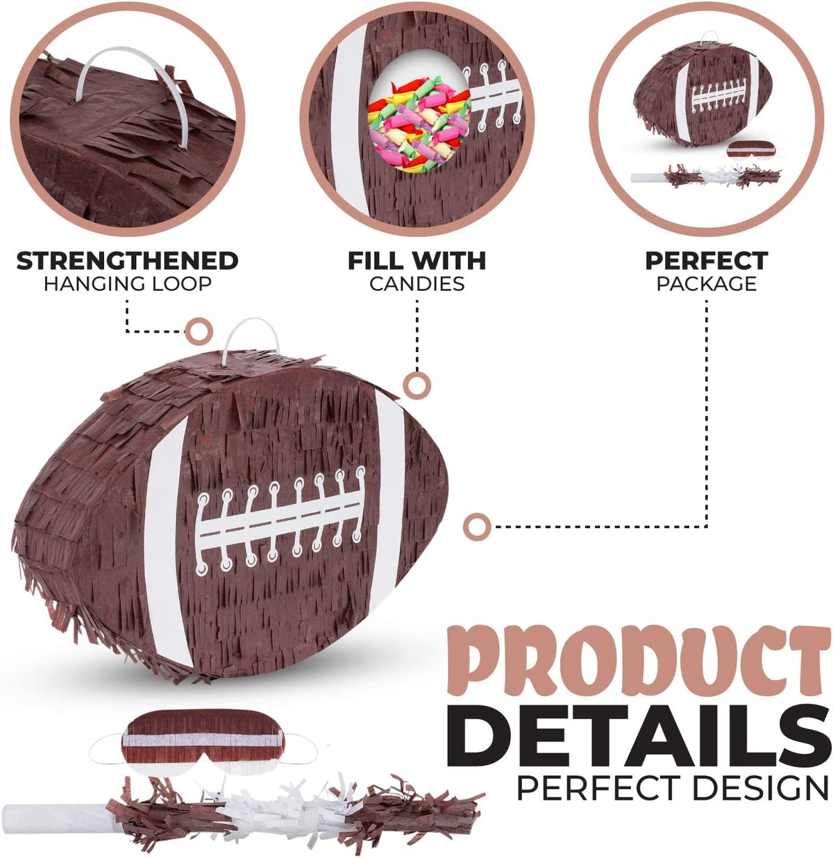 Football Pinata Bundle with a Blindfold and a Bat (16 x 10 x 4 Inches), Football Pinata for Boys