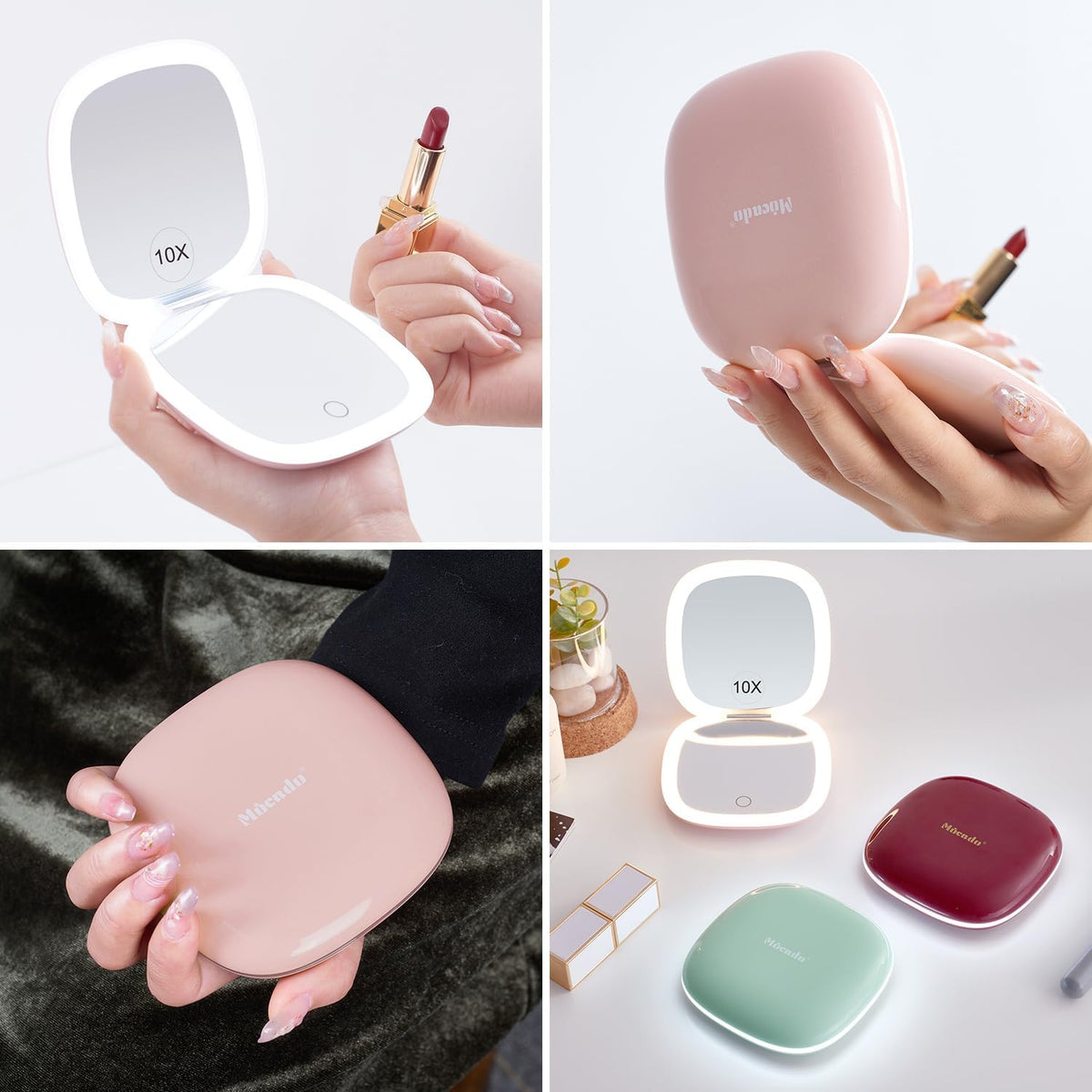 Mocado Compact LED Travel Makeup Mirror - 4 Inches 1X/10X Magnification Travel Mirror with Light