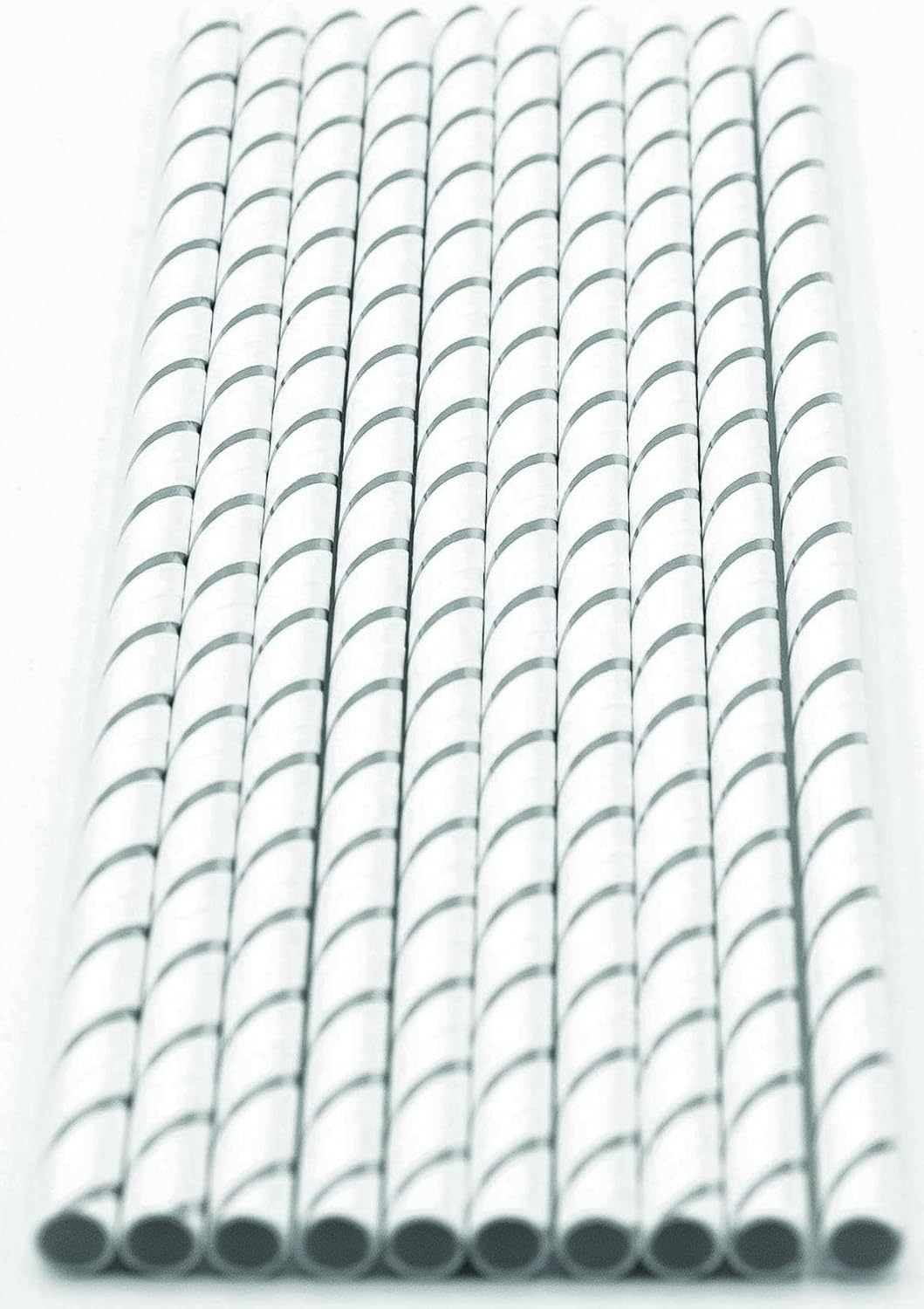 Pack of 900 Silver Foil Stripes Biodegradable 4-Ply Paper Drinking Straws (Compostable, Non-toxic