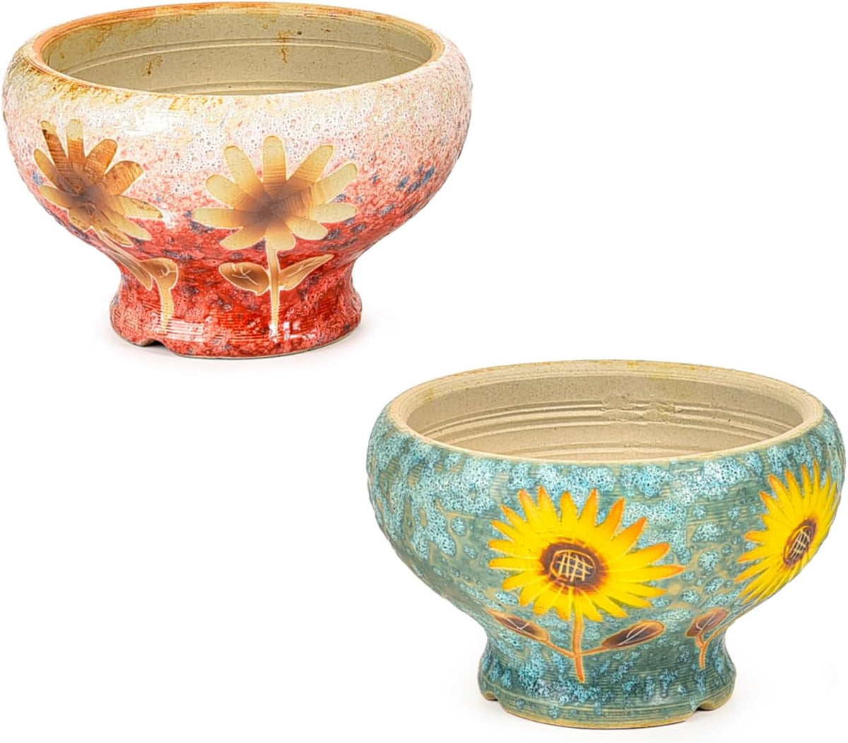 Sungmor Small Succulent Planters Set of 2, Beautiful Hand Crafted Ceramic Plant Pots Cute Cactus