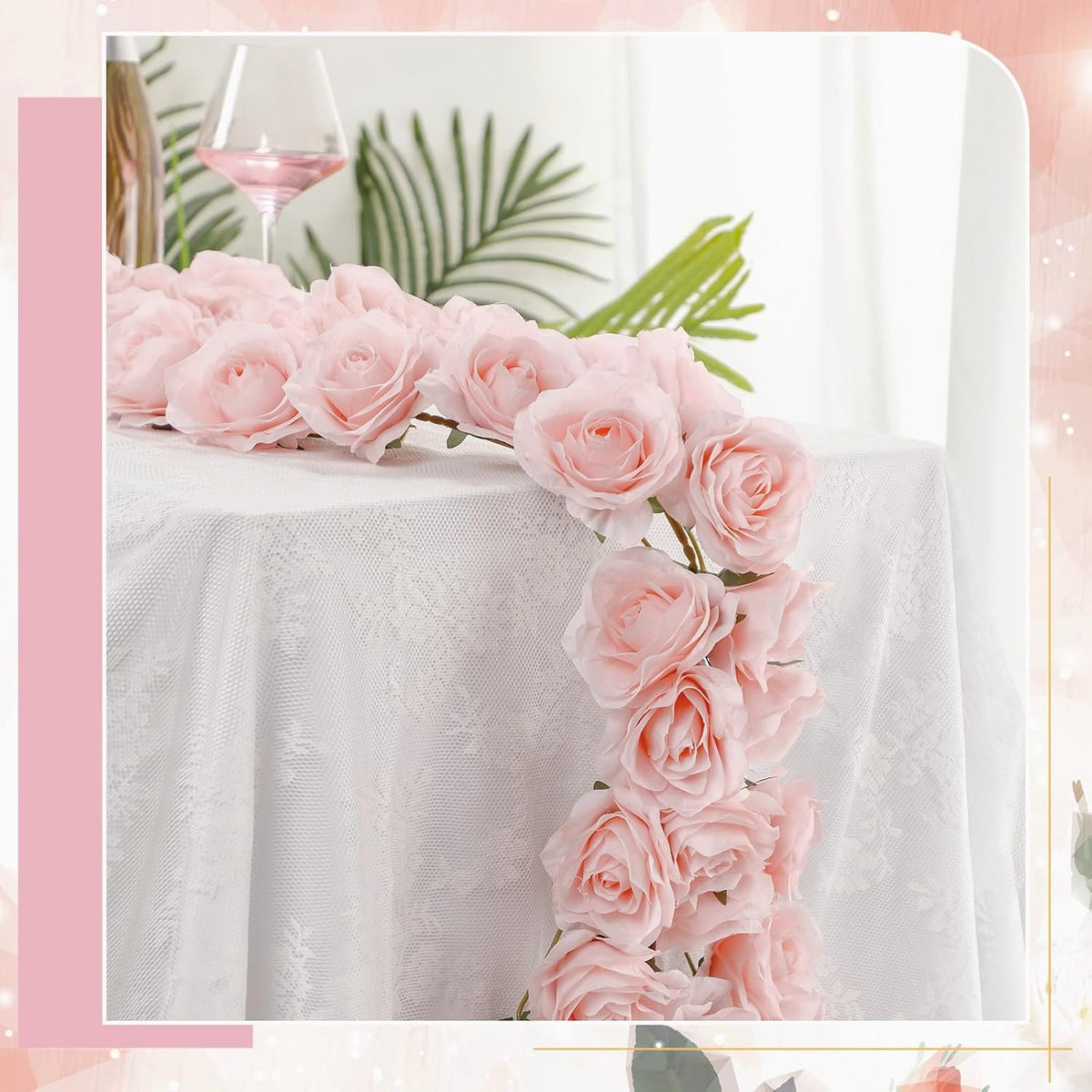 4 Pcs Pink Artificial Rose Vine Hanging Faux Flowers Garland for Wedding Anniversary Birthday Party