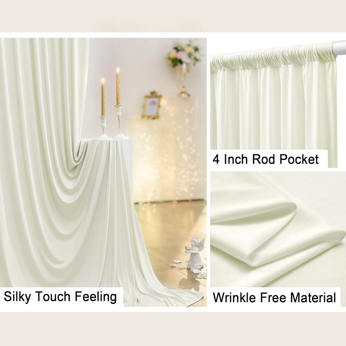 30 ft x 10 ft Wrinkle Free Ivory Backdrop Curtain for Wedding Parties, Polyester Ivory Photo