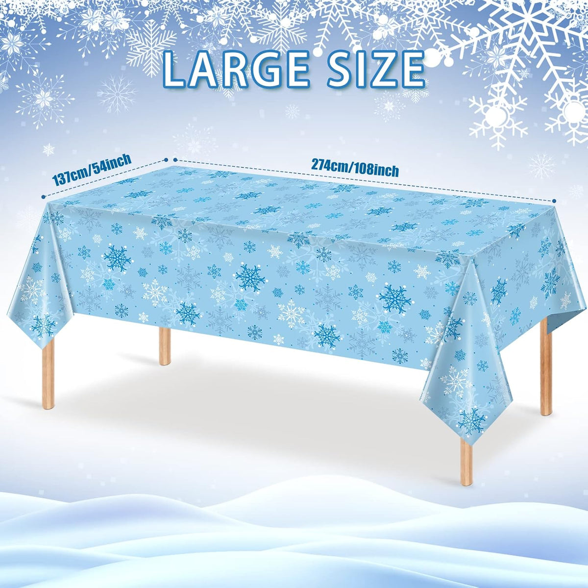 6 Pieces Christmas Snowflake Party Tablecloth Decorations,Plastic Ice Blue and White Winter