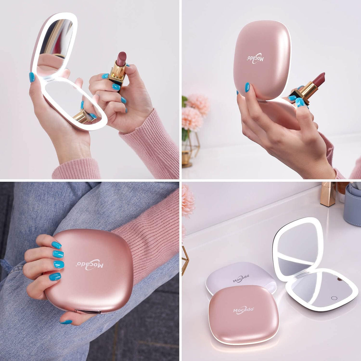 Mocado Compact LED Magnifying Travel Makeup-Mirror - 4 inches 1X/10X Magnification Small Hand