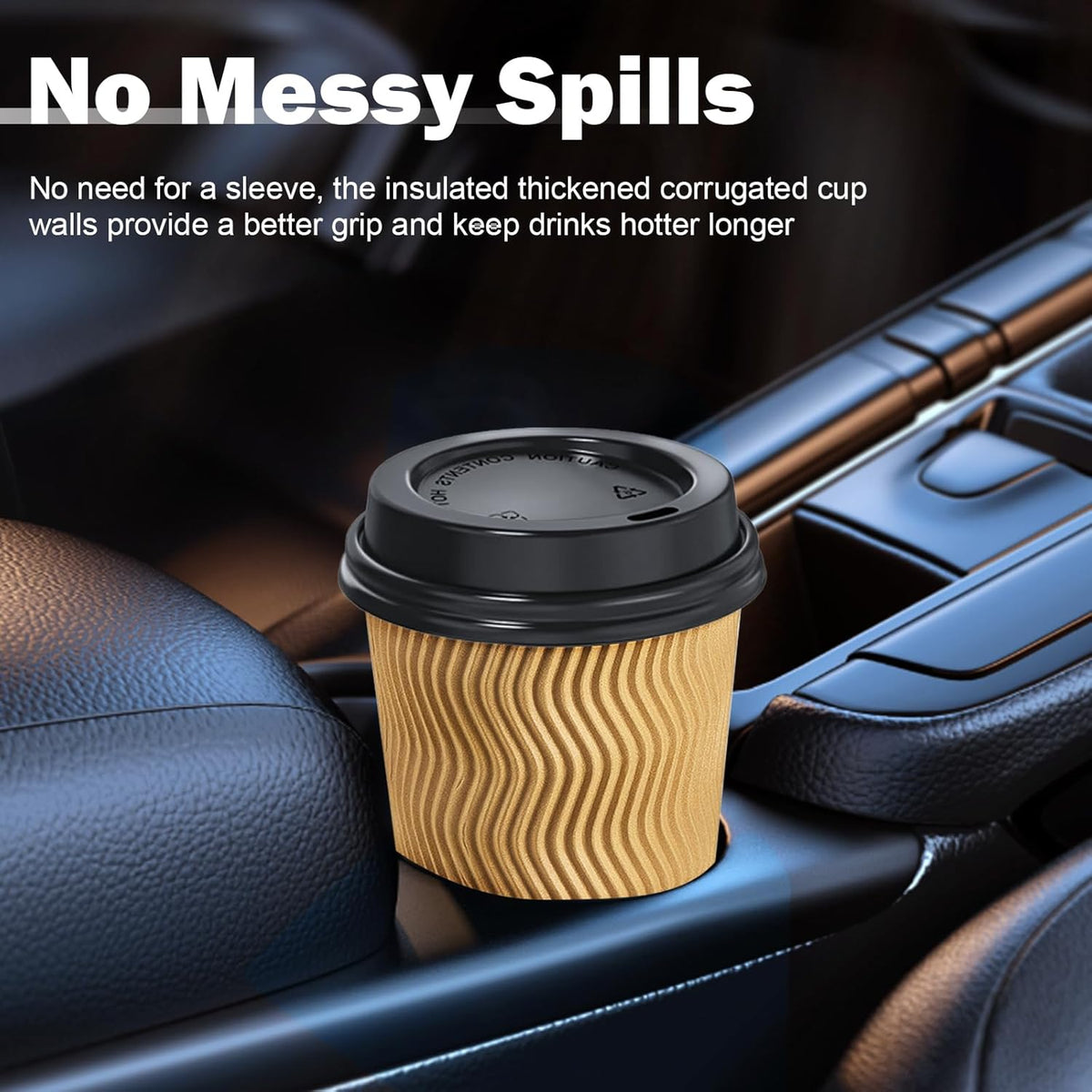 SIUQ 12 oz Coffee Cups-90 Pack Disposable Coffee Cups with Lids and Straws, Insulated Ripple Wall