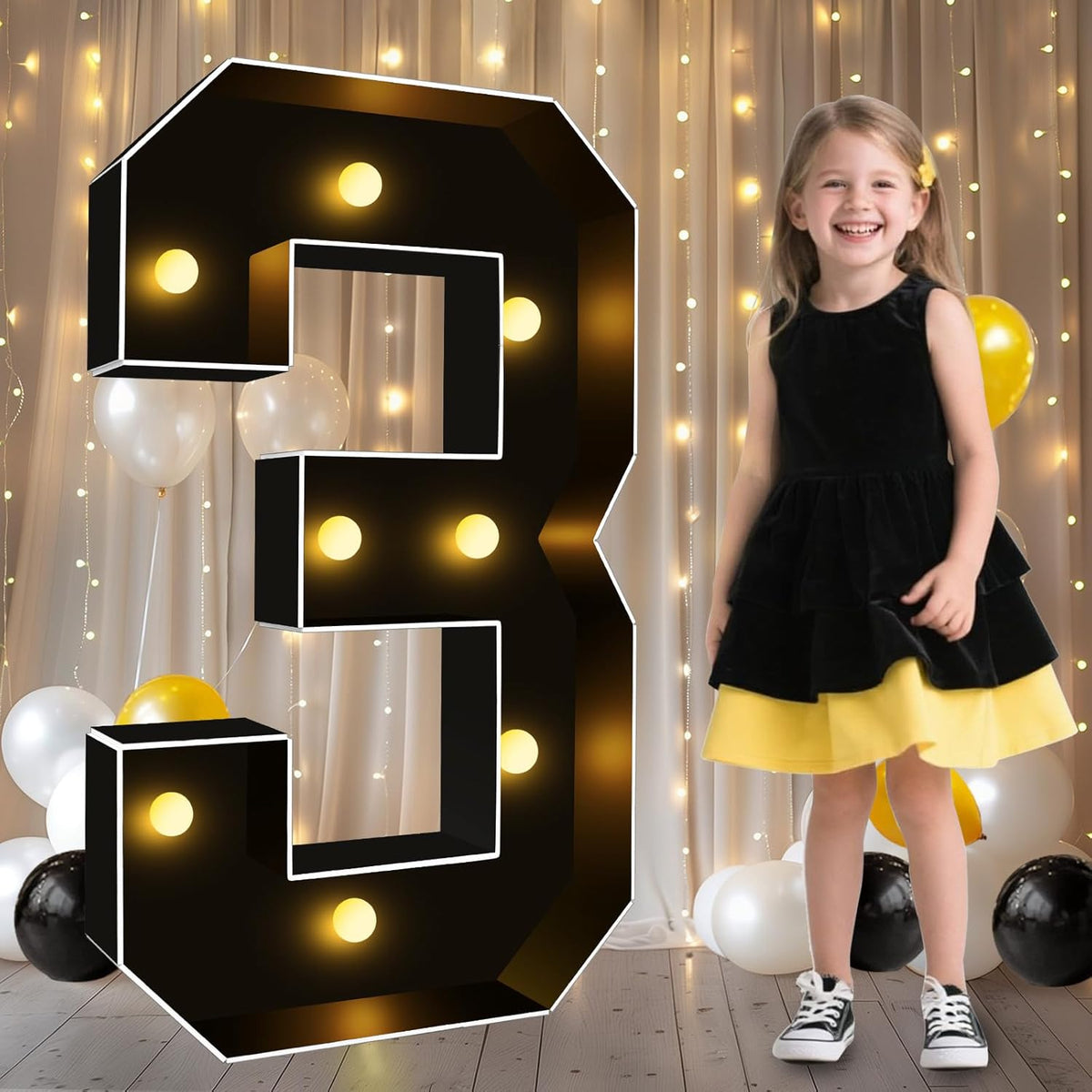 Pooqla 3FT Marquee Light Up Numbers, Black Lighted Party Decor for her him Women Men, Giant Mosaic