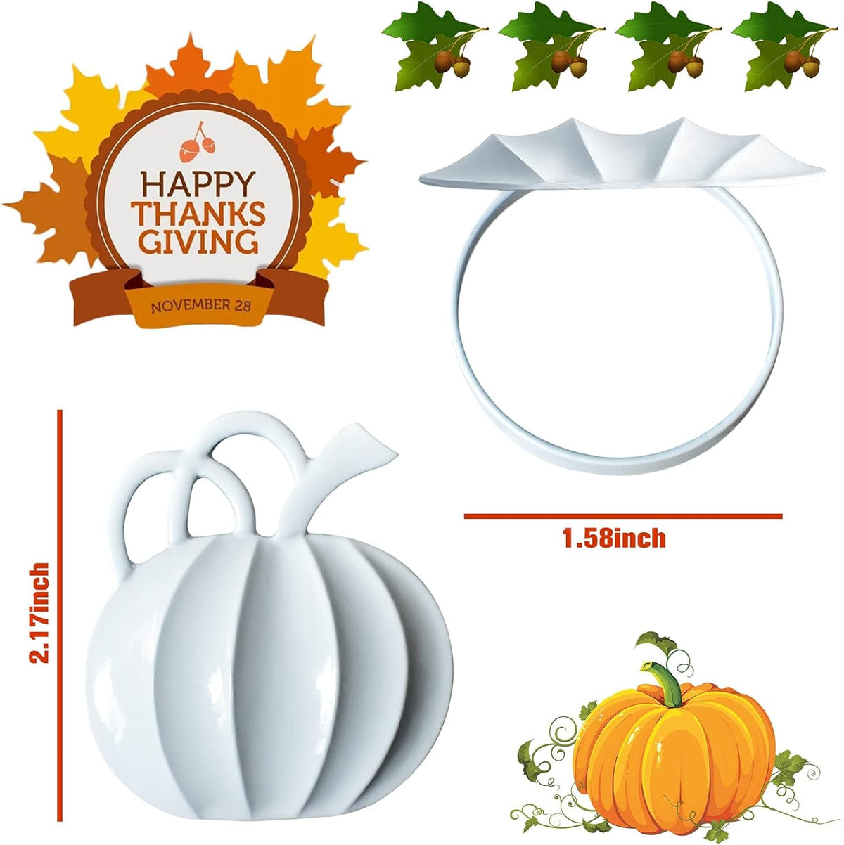 Halatool Thanksgiving Pumpkin Napkin Rings Set of 12, Alloy Fall Napkin Rings Dinner Tables Holders