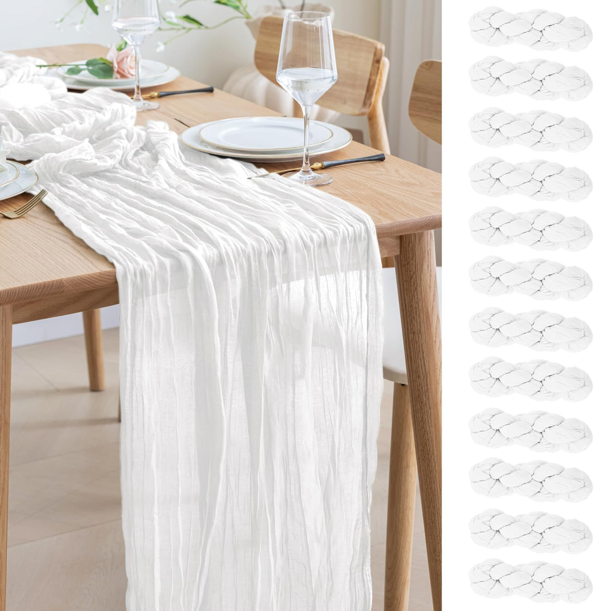 Asee'm 12pcs Cheesecloth Table Runner 120 Inches Long Ivory Boho Gauze Cheese Cloth Runner 10FT