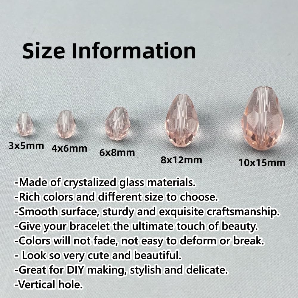 150pcs 4x6mm Teardrop Crystal Glass Beads for Jewelry Making, Faceted Vertical Hole Teardrop Glass