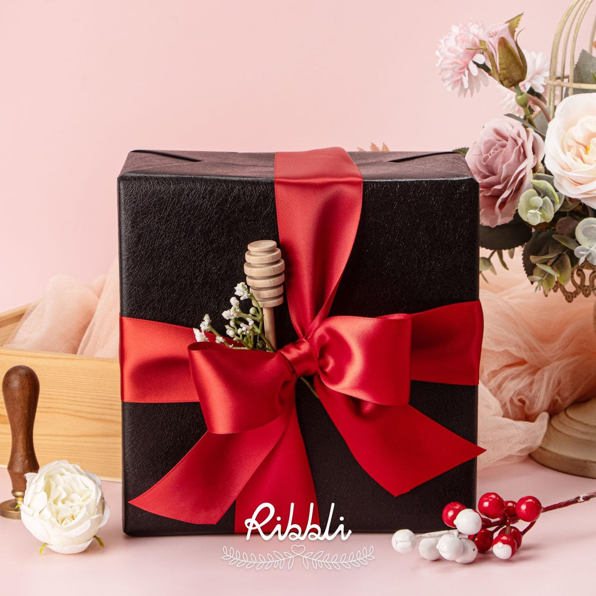 Ribbli Red Double Faced Satin Ribbon, 2” x Continuous 10 Yards,Use for Bows Bouquet,Christmas Gift