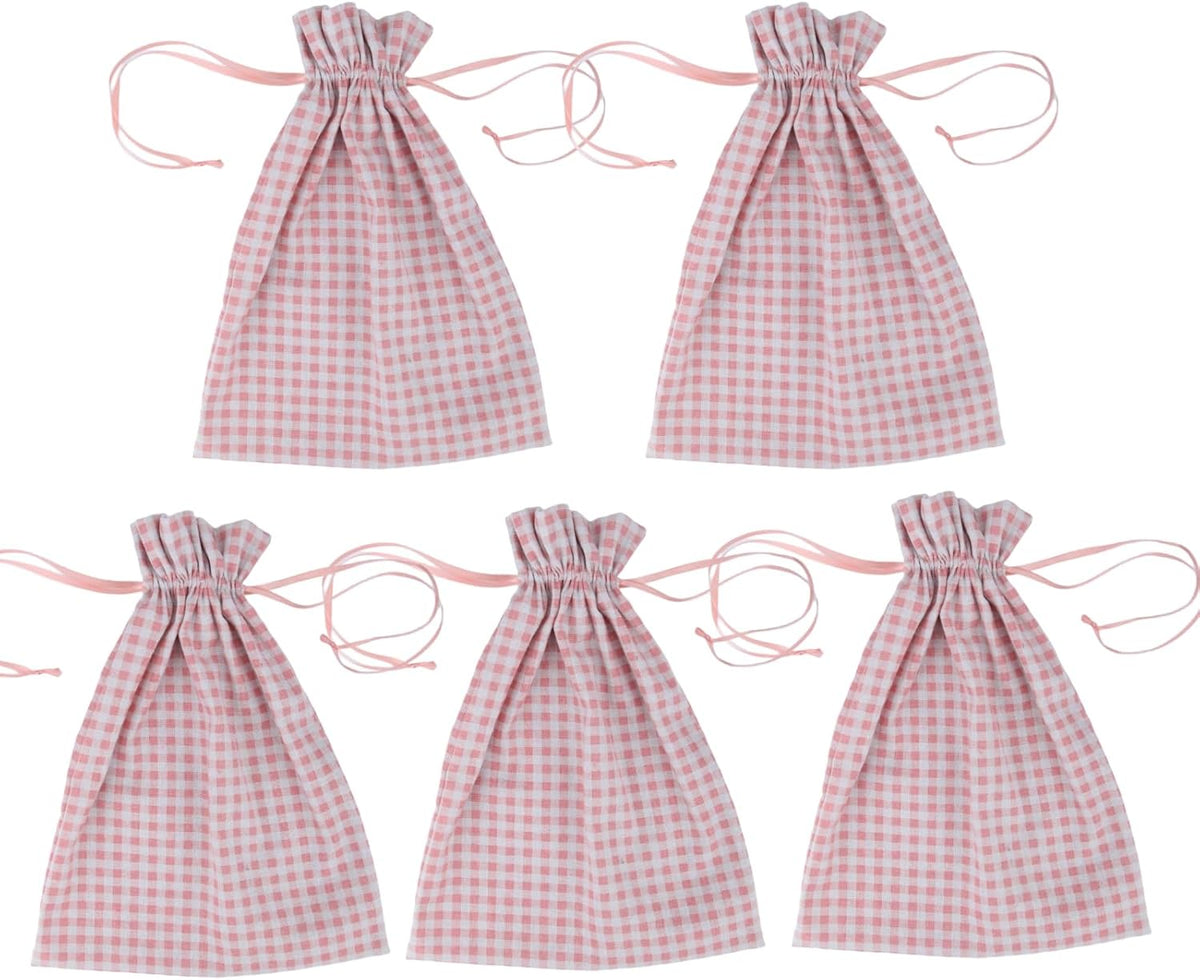 Meseey 5 Pcs Large Buffalo Plaid Burlap Bags with Drawstring Gift Bags Gingham Sacks Bags Gift