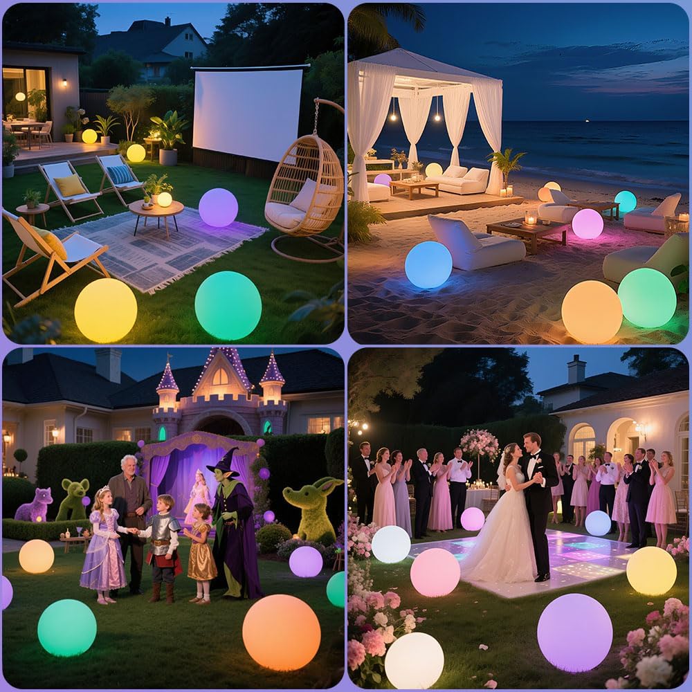 12-in LED Globe Orb Lamp, Dimmable RGB Color Changing Glowing Orb Lights Rechargeable Glowing LED