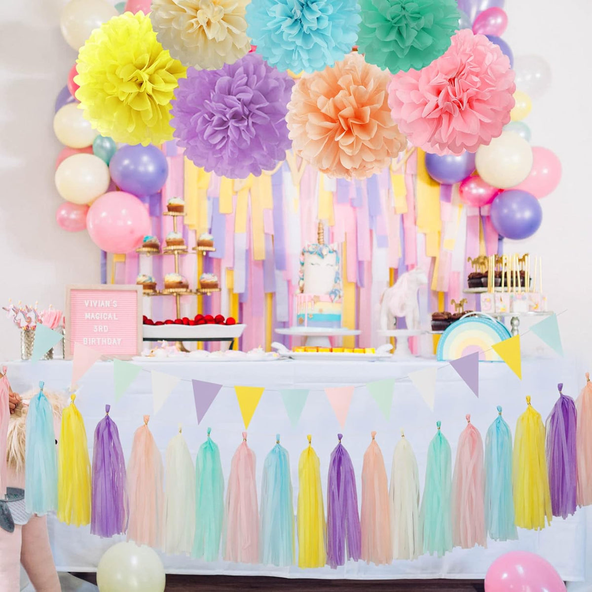 Pastel Rainbow Party-Decorations Supplies Streamers-Garland - 29pcs Baby Shower Birthday Wedding