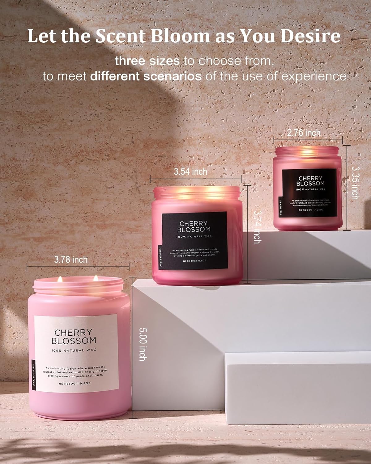 M&SENSE Cherry Blossom Scented Spring Candle, 19.4oz 110 Hours Long Lasting Natural Soy Wax Stress