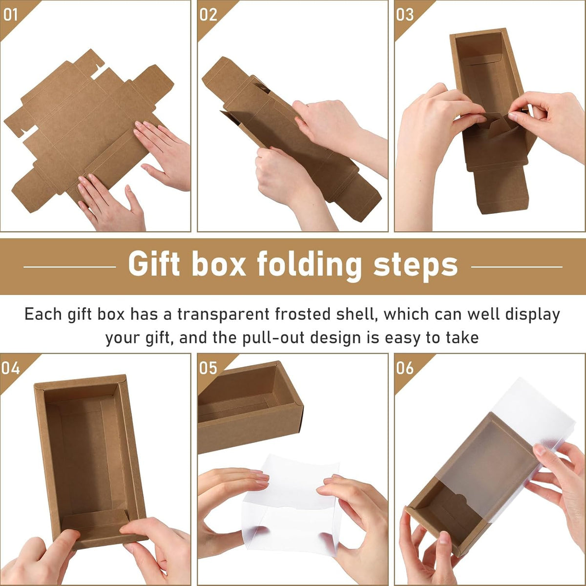 Roowest 50 Sets Kraft Soap Boxes Rectangle Packaging Box with Window Homemade Gift Box with Blank