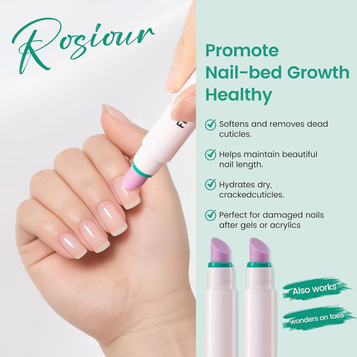Ceramic Cuticle Oil Pusher Pen: 3-in-1 Nail Cuticle Buffer Pens for Hangnails, Dry & Damaged Nails