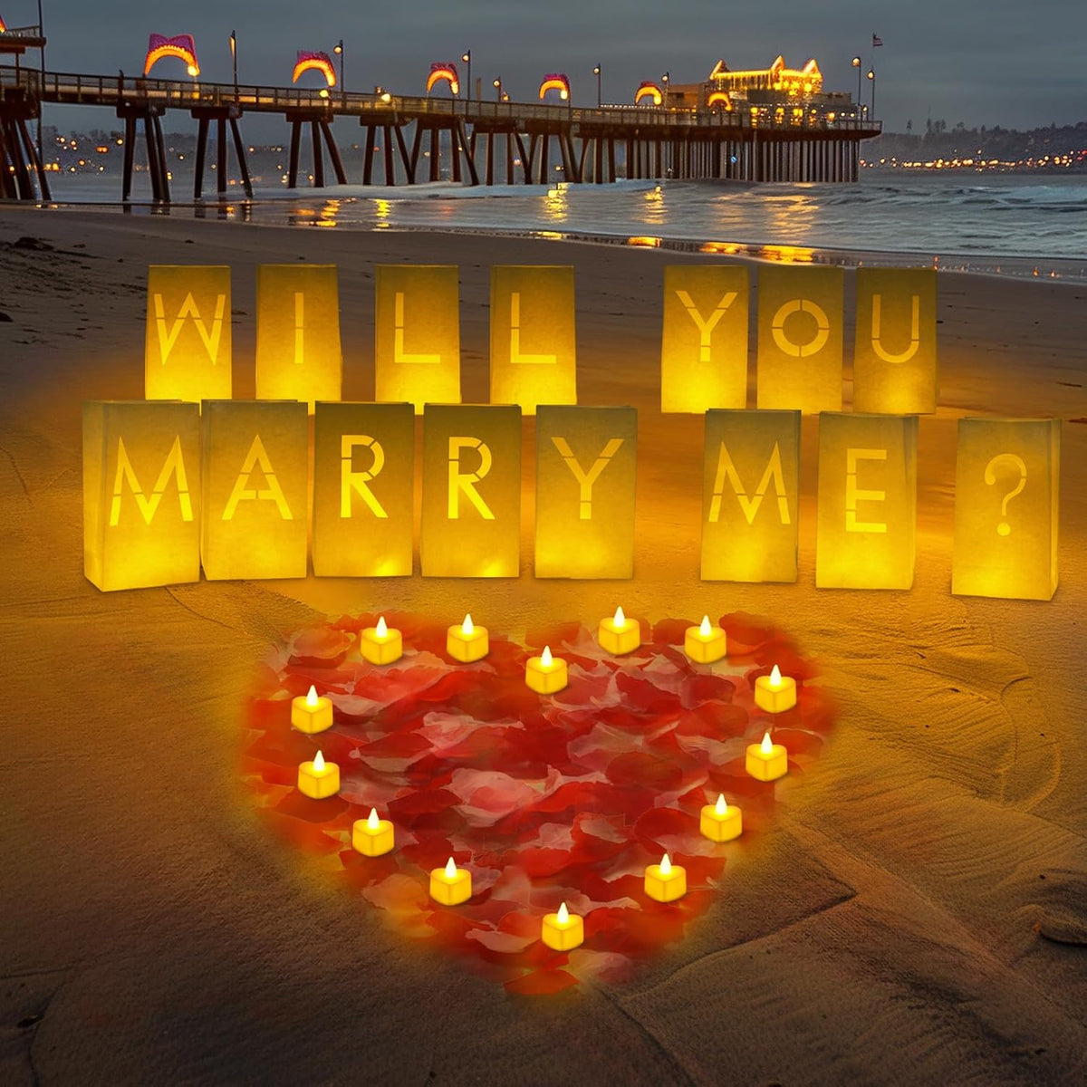 Homemory Will You Marry Me Light Up Letters Proposal Decorations with Flameless Candles and Fake