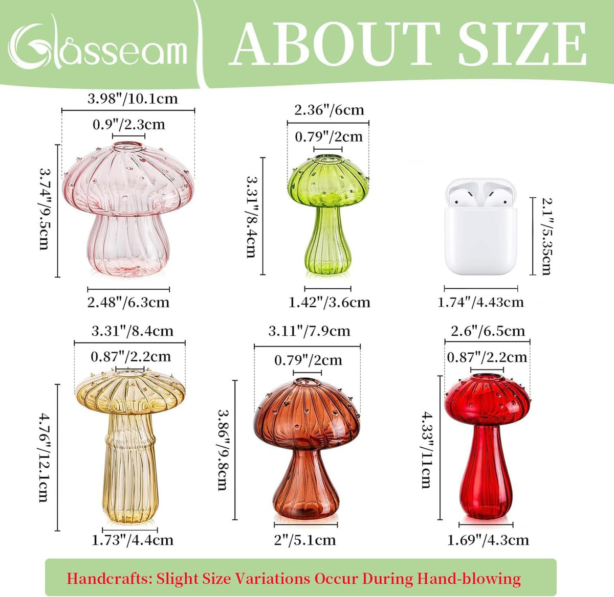 Glasseam Mushroom Planter Propagation Vase, Set of 10 Glass Terrariums for Plants, Cute Hydroponic