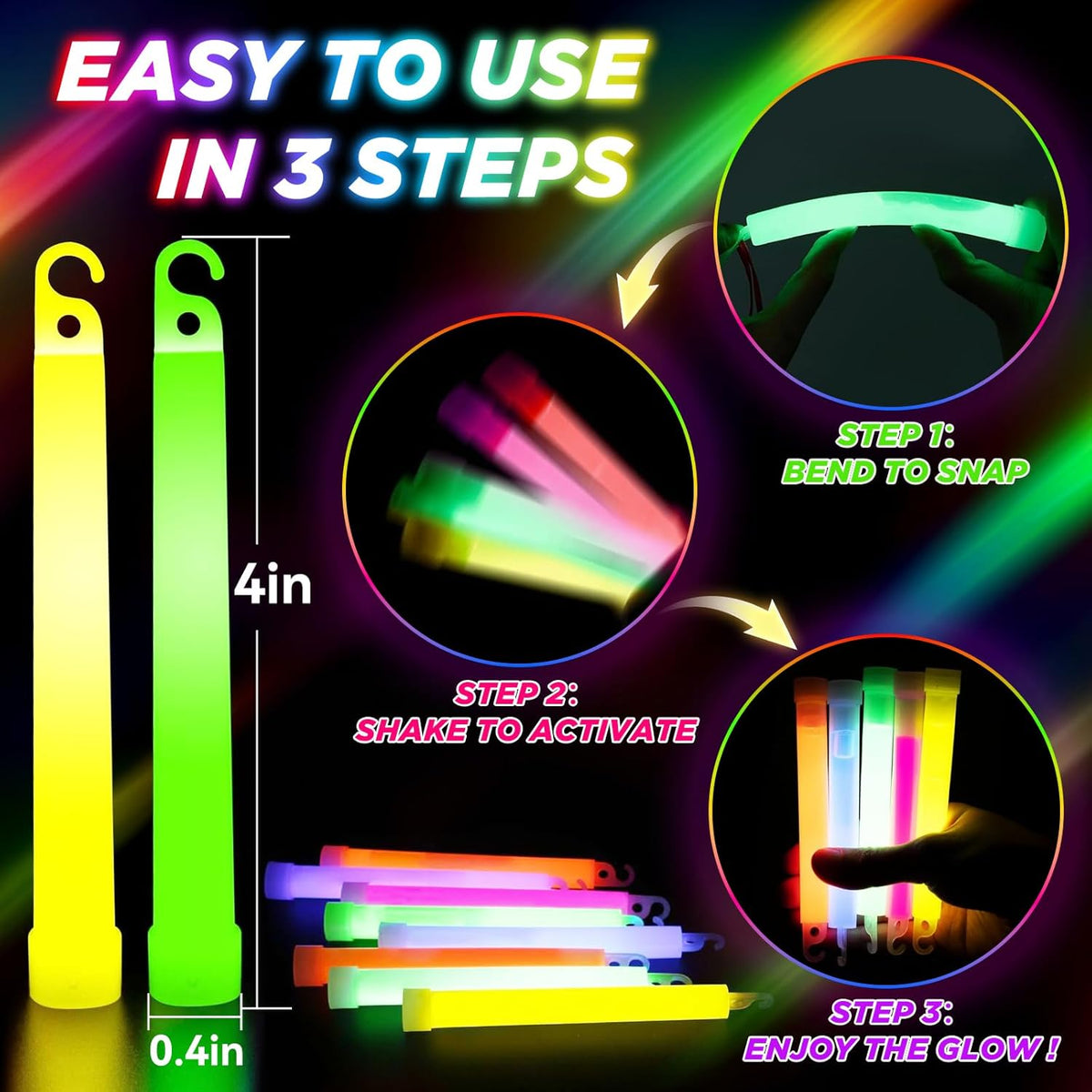54Pcs Glow Sticks - 4 inch Glow In the Dark Sticks Halloween Party Favors, Waterproof Glow Sticks