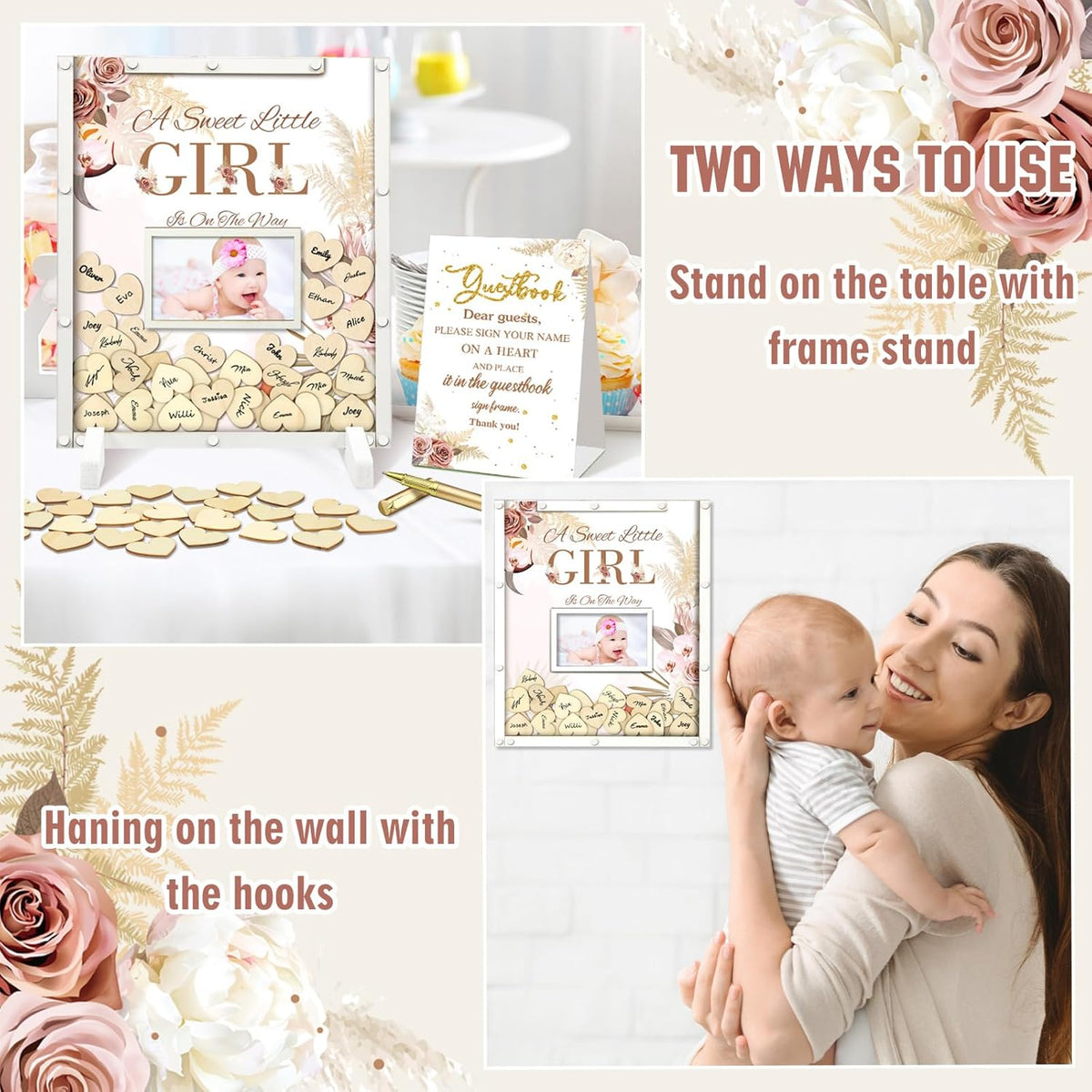 65 Pcs Baby Shower Guest Book Alternatives He or She Gender Reveal Boho Flower Baby Shower