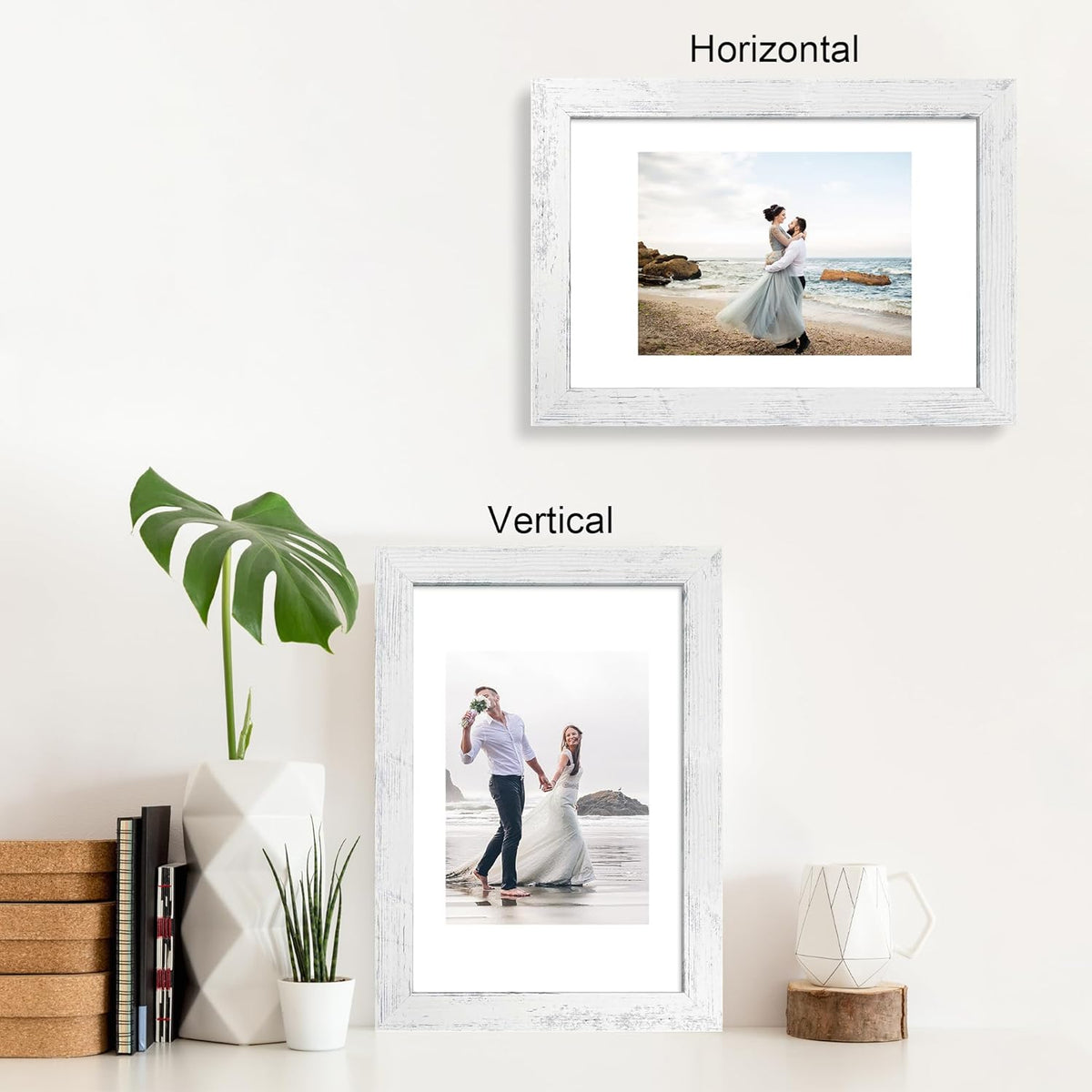 8x12 Picture Frame Set of 4 with High Definition Glass, Distressed White Frame Display 6x8 Picture