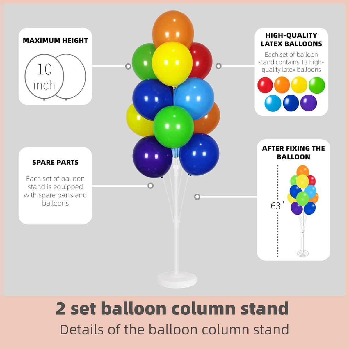 Balloon Column Kit Set of 2 With Assorted Rainbow Balloons Included - Balloon Tower with Stand