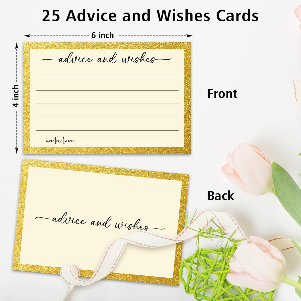 White Gold Advice and Wishes Card, Advice Cards for The Bride and Groom, Bridal Shower,Wedding or