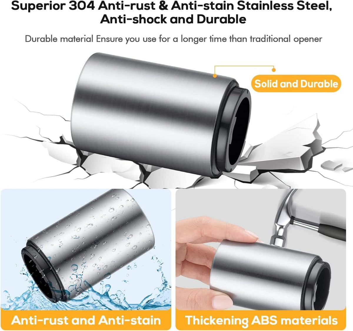 6 Pack Premium Beer Bottle Opener (Silver), Automatic Bottle Openers, Stainless Steel Push Down