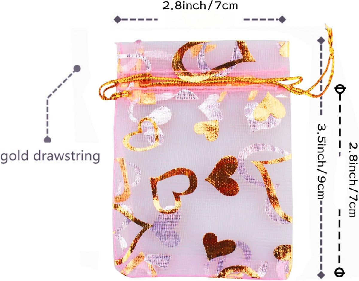 100 Pack 2.8 x 3.5 Inch Flower Heart Organza Jewelry Gift Pouch Candy Pouch Drawstring Wedding