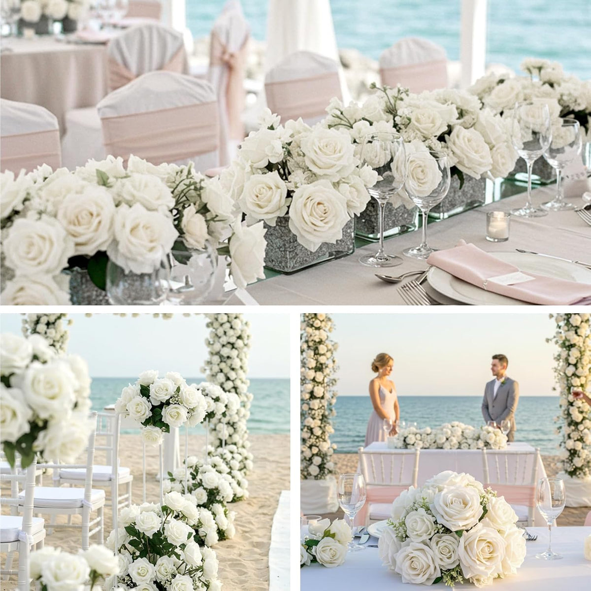 Auihiay 104pcs Roses Artificial Flower - Realistic White Fake Roses for Wedding Centerpieces, Table
