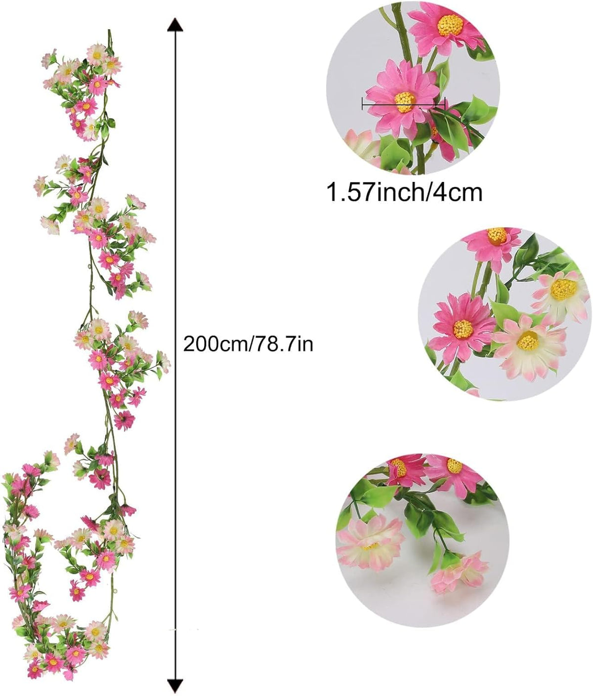 2 Pack Pink Flower Garland Daisy Flowers Silk Artificial Wildflower 13ft Wedding Floral Garland