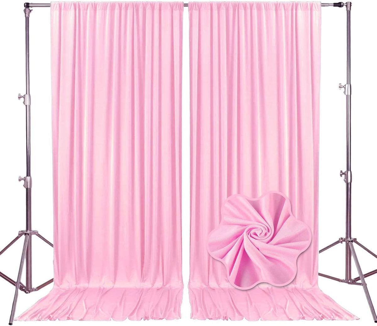 10ft x 10ft Rose Pink Backdrop Curtains for Parties, Fabric Satin Background Curtain with Rod