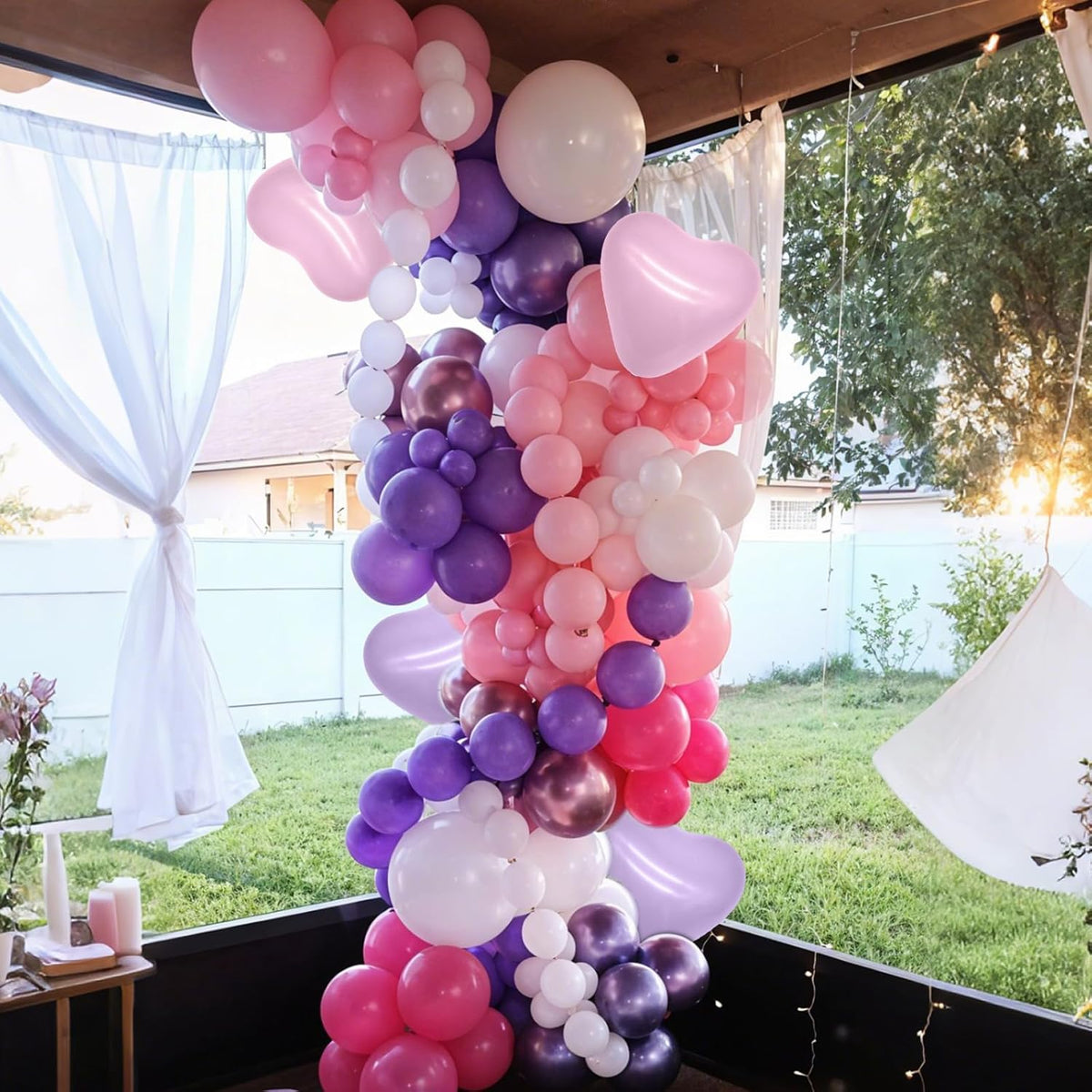 Pink and Purple Balloons, 50pcs Pink Purple Balloons With Macaron Heart Latex Balloon, Four Star