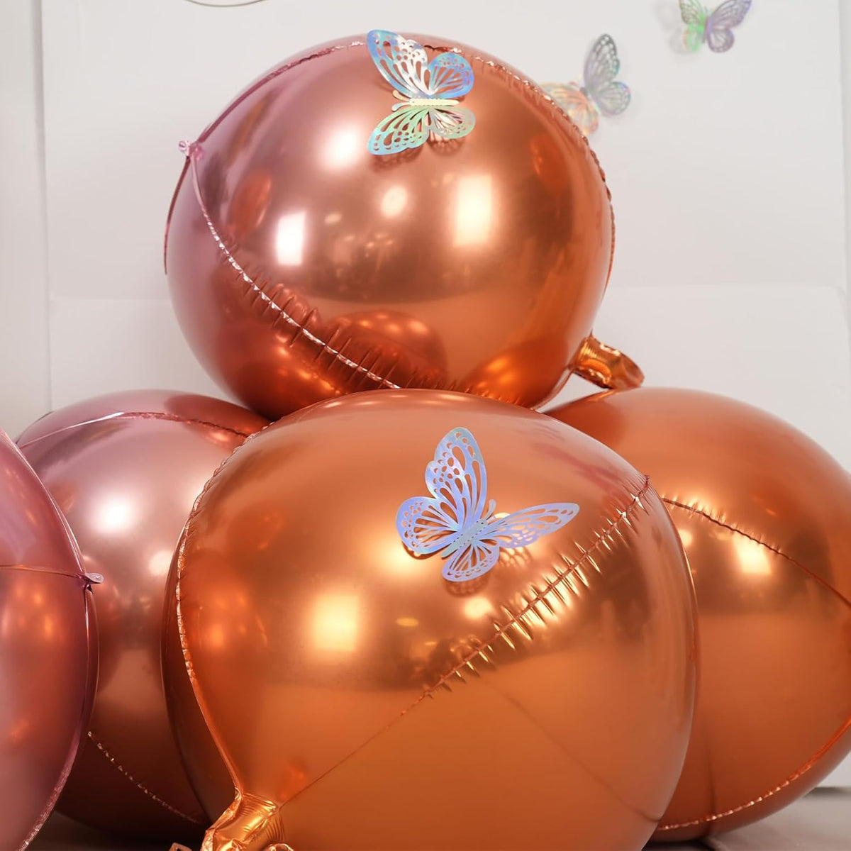 6Pcs Gradient Orange Round Foil Balloons, 22" Large Helium Ball Balloon, Metallic Orange Mylar