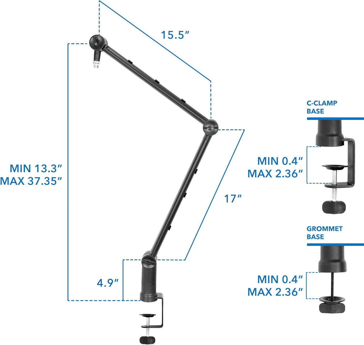 MOUNT-IT! Adjustable Microphone Boom Arm [3/8?™â€?to 5/8?™â€?Screw Adapter] Suspension Scissor Mic