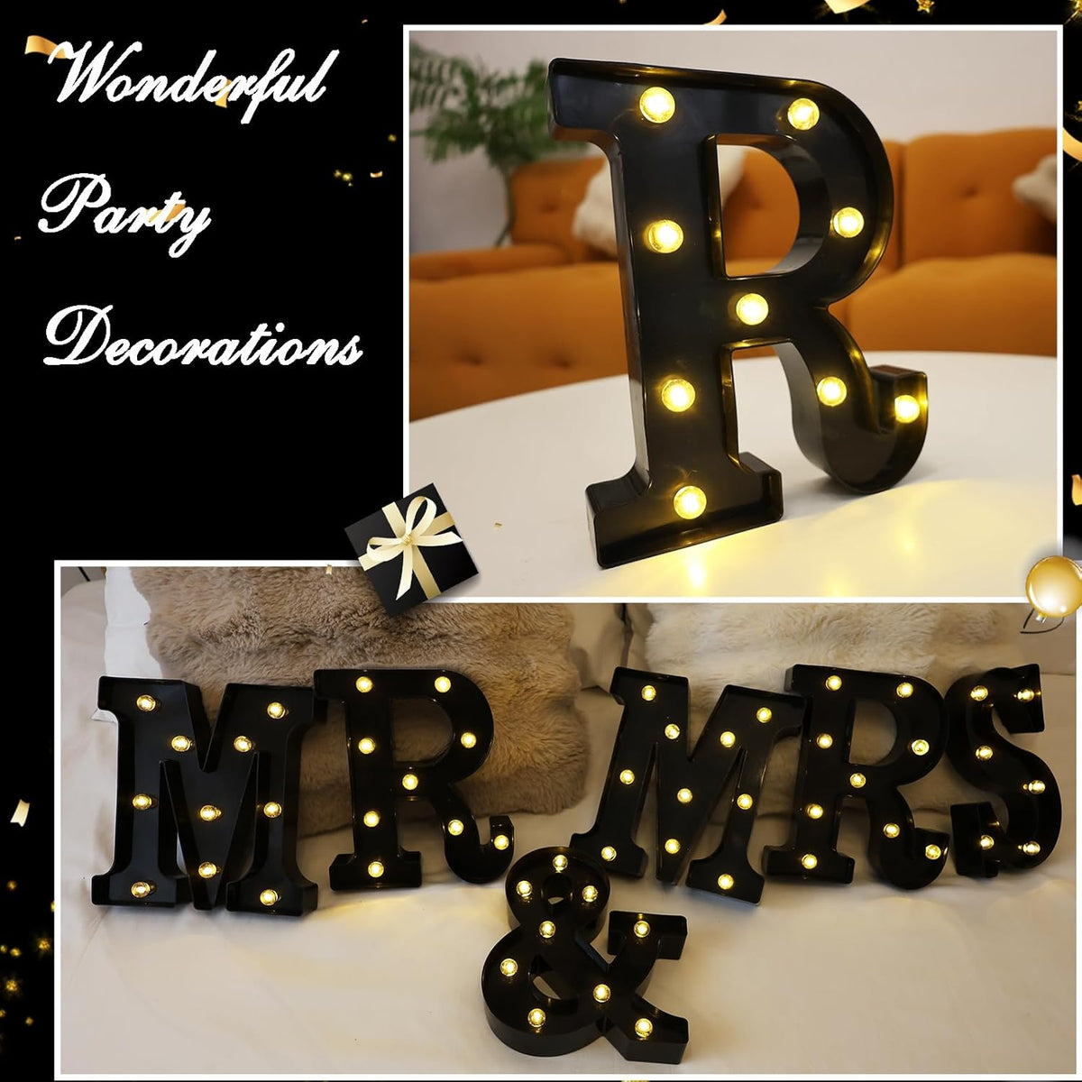 Led Marquee Letters, 8.58 Inch Black Light Up Letters, Small Led Letter Lights, Battery Powered