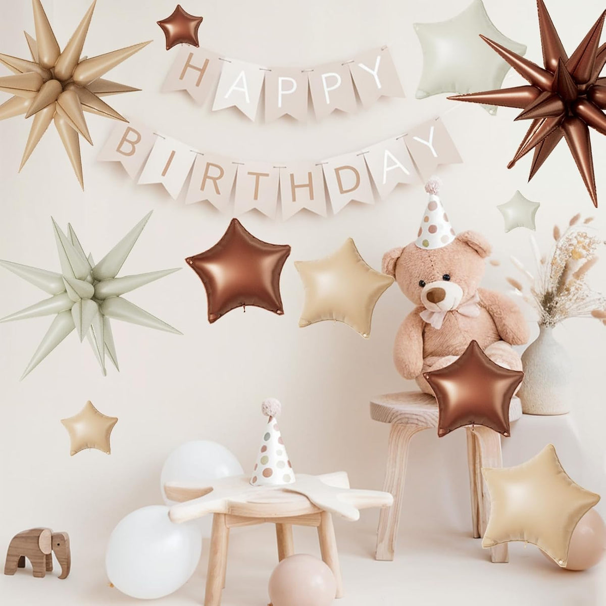 16 Pcs Cream Caramel Brown Star Balloons,22/18/10 Inch Foil Neutral Balloons, Balloon for Kids Girl
