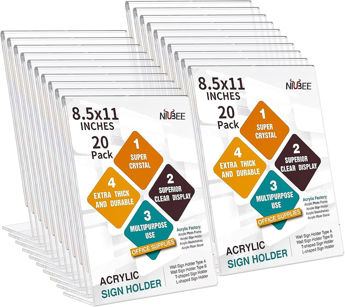 NIUBEE Acrylic Sign Holder 8.5 x 11 Inches Slanted Back, Clear Plastic Sign Holder Paper Display