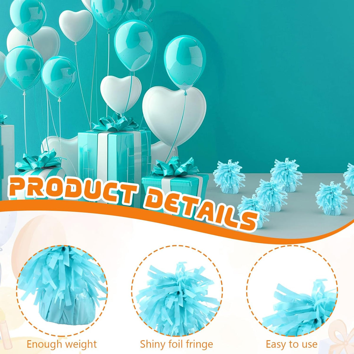 6 Pack Baby Blue Balloon Weights Metallic Holder Anchors Balloon Holder Weights for for Birthday