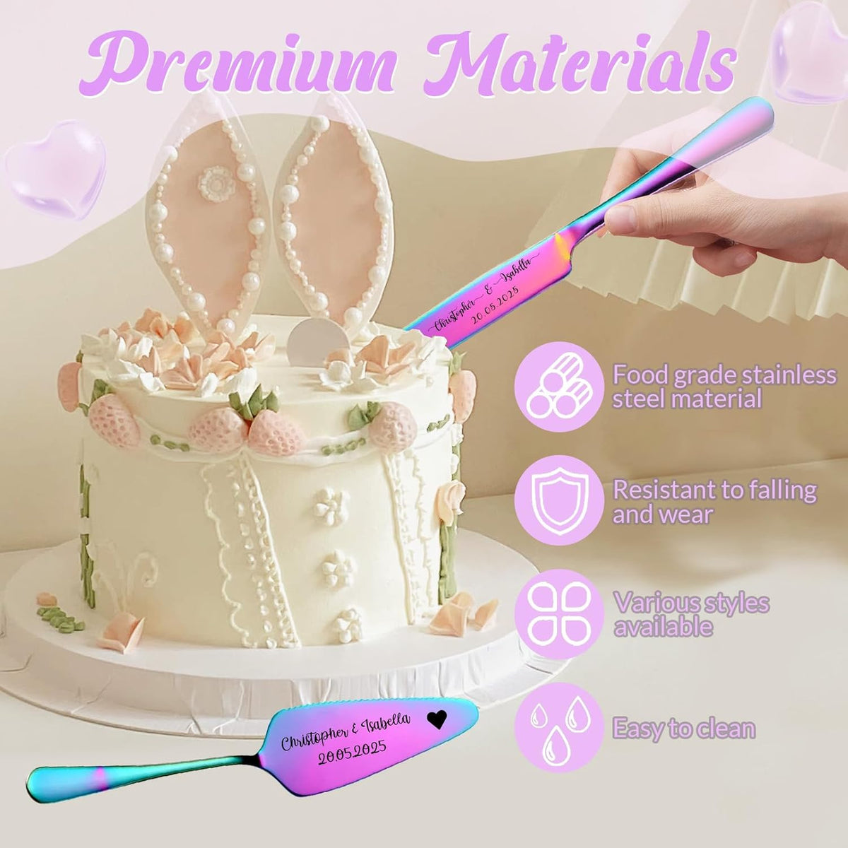 Custom Wedding Cake Knife and Server Set,Personalised Cake Serving Kit,Engraved Cake Cutting Set