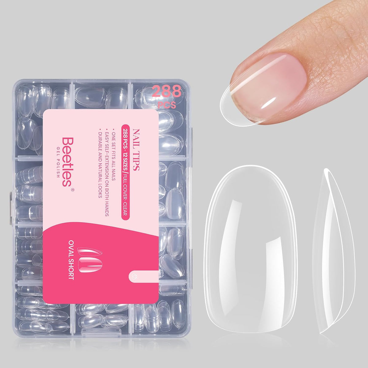 Beetles Gel Nail Tips 288Pcs Pre-Shaped Short Oval Fake Nails Gelly Tips Clear Press on Nail Tips