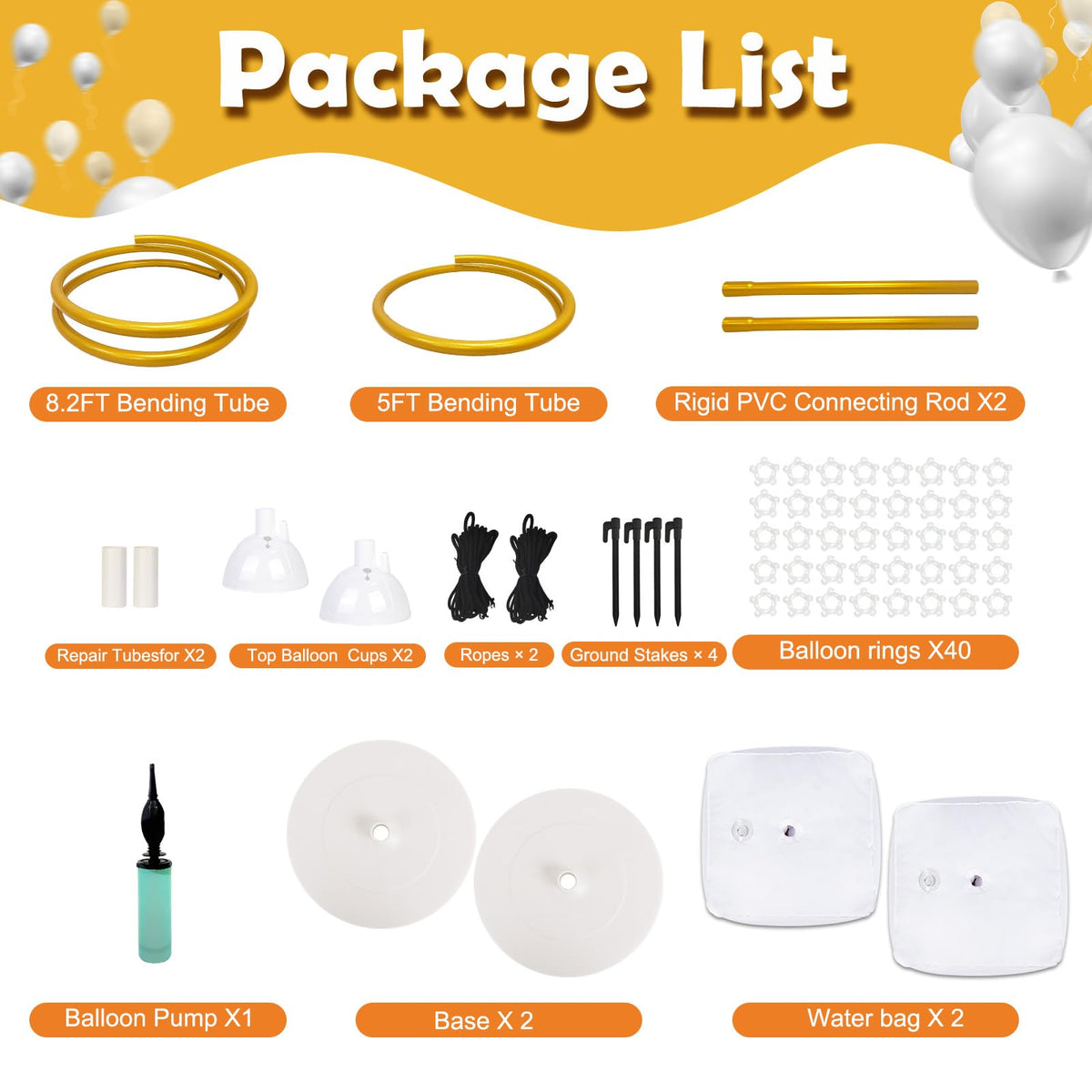 AerWo Balloon Arch Kit 9.35FT & 6FT, Free Bending Half Balloon Arch Stand with Base, Floor Gold