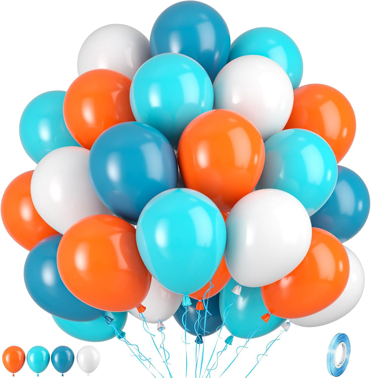 Blue and Orange Balloons, Blue and Orange White Balloons, Retro Turquoise Teal Blue White Balloon