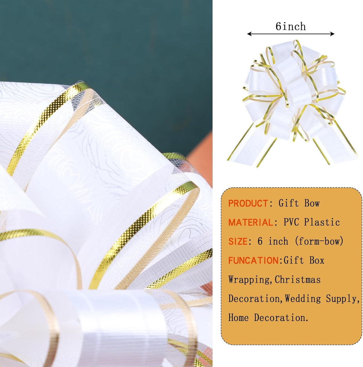 12 Pieces Rose Pull Bows,6 Inches Pull Bows for Gift Wrapping,Basket and Wedding Decoration,Holiday