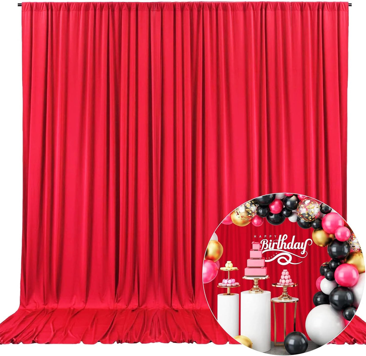 10 x 10 Feet Red Backdrop Curtain for Partie, Background Curtains for Photoshoot, Birthday