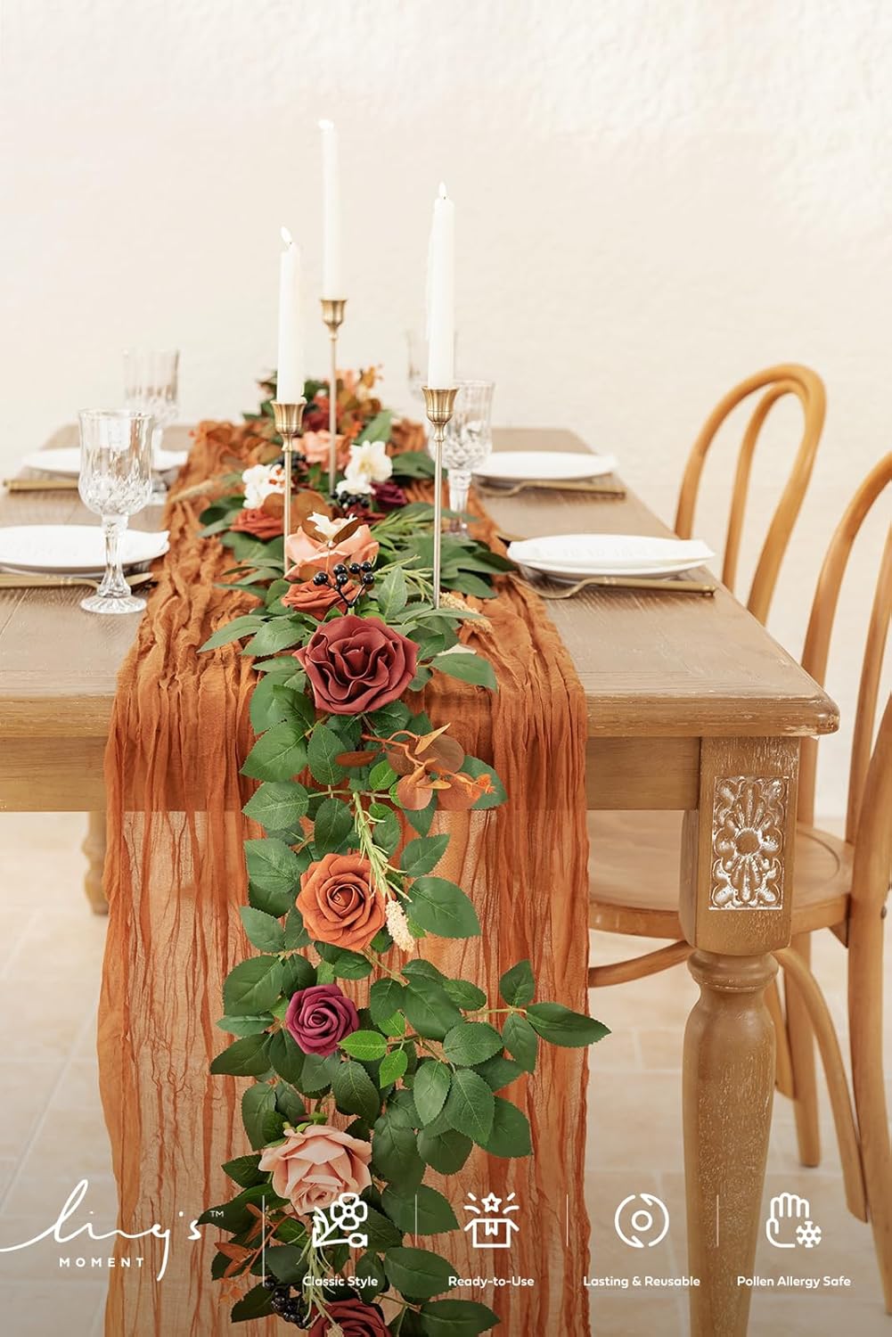 Ling's moment 5FT Terracotta Artificial Flower Garland Rose Eucalyptus Leaves Fall Floral Garland
